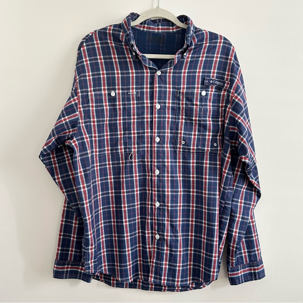 Columbia Mens Super Crystal Springs Long Sleeve Shirt in Blue Plaid size Medium